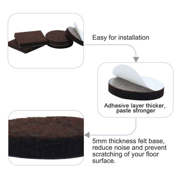 1/2" Self-stick Round Non-slip Felt Pads Floors Protect Brown 50 Pack - Picture 5 of 6